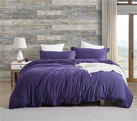 Dark Purple Microfiber Dorm Duvet Cover and White College Comforter Insert Set with Standard Size Pillow Sham