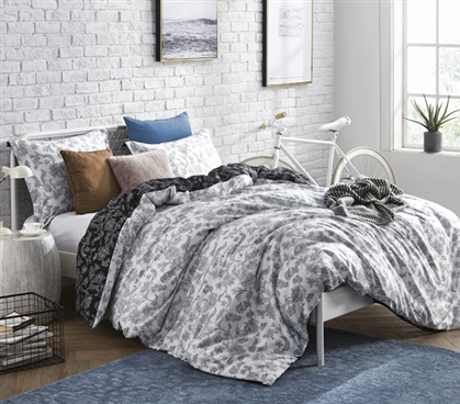 Unique Dorm Bedding White and Black Twin XL Duvet Cover Intricate Moxie Vines Design