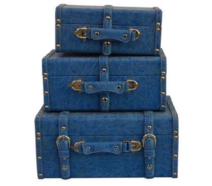 College-Ave Mini-Trunks (Set of 3) - Distressed Blue Mini Dorm Trunks Dorm Room Decor Dorm Storage Solutions