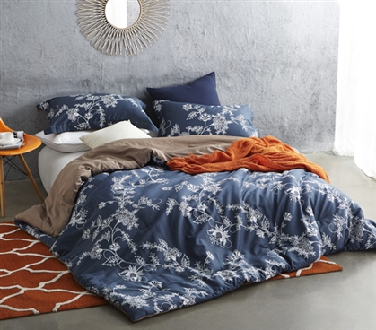 Twin XL Comforter Moxie Vines Navy College Bedding