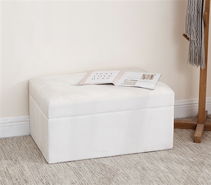 Essential College Footlocker Stylish Cushion Seater Cream White Dorm Trunk With Button Accent