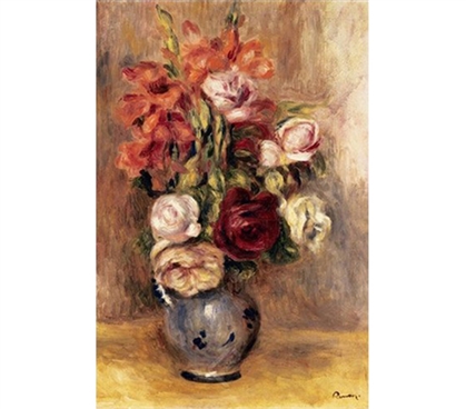 Vase of Gladiolas and Roses - college dorm Renoir Poster painting of roses in vase pretty and colorful great for dorm wall