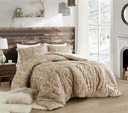 Faux Fur College Comforter with Matching Standard Size Dorm Pillow Sham Coma InducerÂ® Arctic Bear Tundra Brown