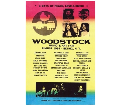 Great College Decoration - Woodstock Lineup Poster - Cool Classic Rock Poster