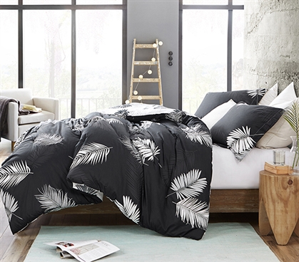 Tropical College Bedding Decor Palms Faded Black and White Soft Cotton Twin Extra Long Comforter Set