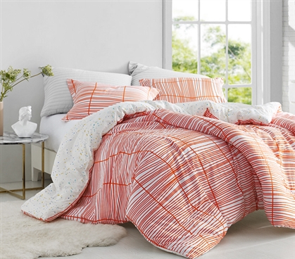 Machine Washable Dorm Bedding Designer Restyle Orange Oversized College Comforter with Matching Pillow Sham