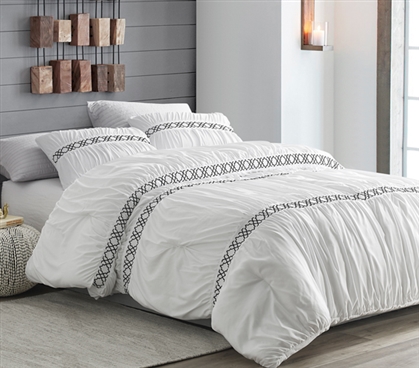 Stylish Textured Black and White College Bedding Set Santorini Extra Long Twin Comforter