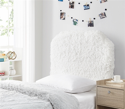 Easy to Match Dorm Decor Ideas Stylish Mo' Fluffy Feathers Plush Texture White College Headboard for Twin XL Dorm Bed