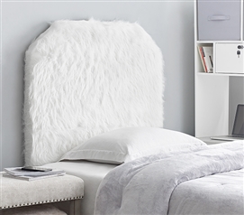 Soft and Sturdy College Headboard for Extra Long Twin Bed Mo' Heaven Furry Fur White Plush Dorm Headboard