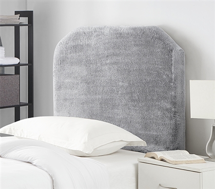 Ultra Cozy College Headboard for Dorm Room Bed Mo' Fur Frosted Gray Plush College Bedding Essentials
