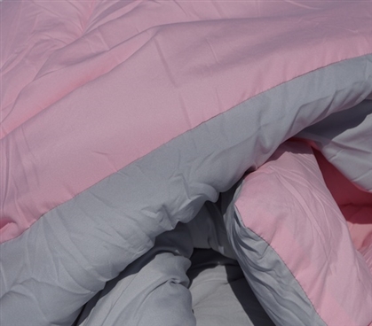 Glacier Gray/Calm Pink Reversible College Comforter - Twin XL Girls Dorm Bedding