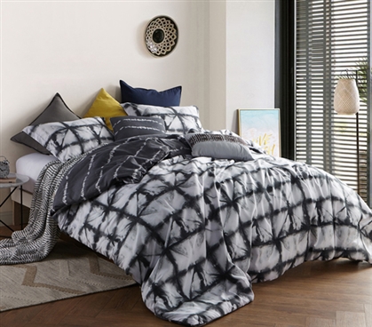 Gray College Comforter Tie Dye Zavi Gray Styled Comfortable Twin XL Dorm Room Bedding