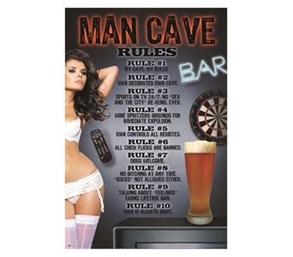 Funny College Wall Decor - Man Cave Rules Poster - Know The College Rules