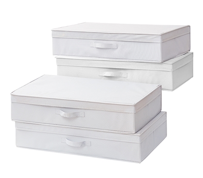 Set of 4 Underbed Boxes for College Packing List White Storage Bins Cute Dorm Organization Ideas