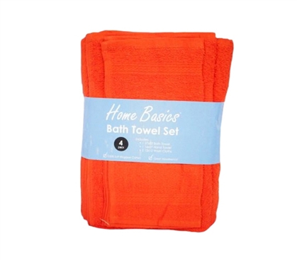 4 Piece 100% Cotton Orange Towel Bath Set