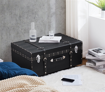 Faux Leather Storage Trunk with Wheels and Lock - Trendy Dorm Essential for Guys or Girls