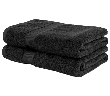 College Pure Cotton Bath Towel Pack of Two Black Towels Set 2 Dorm Life Essentials