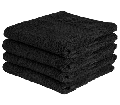Inexpensive College Dorm Supplies Four Pack of Black College Hand Towels with Antimicrobial Properties