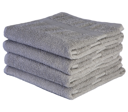 Silver Gray Antimicrobial Four-Pack 100% Soft Cotton Dorm Room Hand Towels