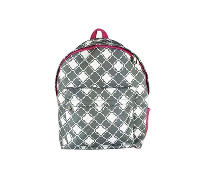 Quatrefoil Grey and Pink College Backpack Dorm Essentials Must Have Dorm Items