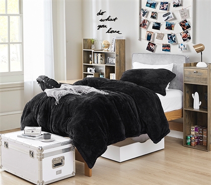 Solid Black Comforter Twin XL Bedding Essential for College Guys Dorm Room Ideas