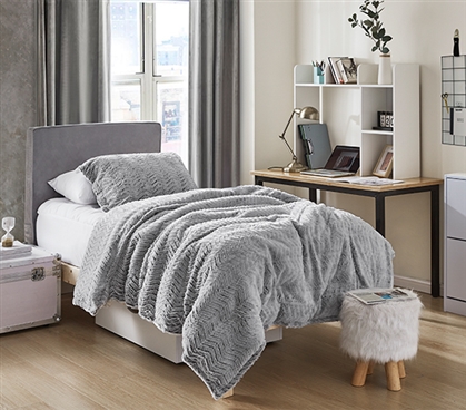 Taupe Comforter Set Twin XL Dorm Bedding Essential Chevron Blanket College Decor Websites