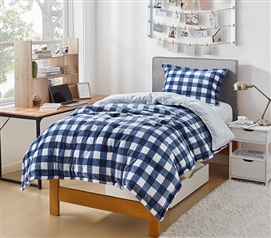 Must Have College Essentials Preppy Trendy Dorm Bedding Blue Plaid Comforter Extra Long Twin Bedspread
