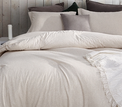 Striped Off White Taupe Neutral Dorm Bedding Set for Twin Extra Long Size Bed