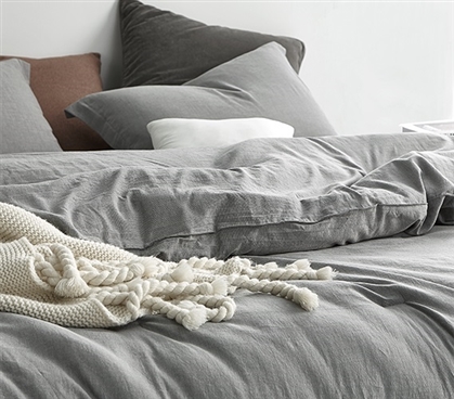 Gray Oversized College Comforter Modern Designer Dorm Bedding Set Neutral Dorm Decor
