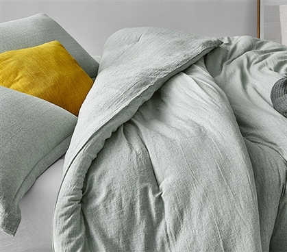 Unique Designer Dorm Comforter Set Mache Moss Green Twin XL Bedding with Standard College Pillow Sham