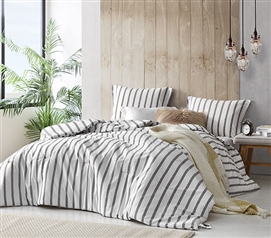 Stylish Designer College Bedding Easy to Match Refined Gray Stripe Cozy Yarn Dyed Cotton Twin XL Comforter