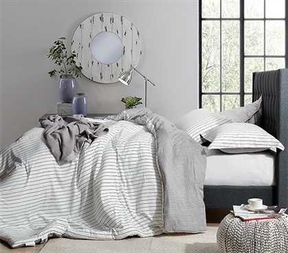Striped Twin XL Bedding Set The Landon Designer Black and White Oversized College Comforter