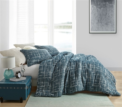 Super Soft Twin Extra Long Comforter Made with Yarn Dyed Cotton Restive Teal Blues Cozy College Bedding Set