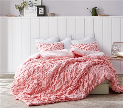 Strawberry Quartz College Comforter Made with Cozy Cotton XL Twin Bedding with Layered Pleats