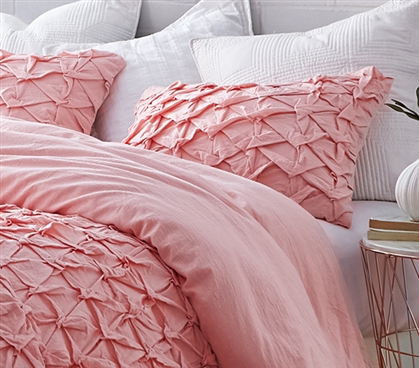 Fashionable College Bedding Decor Strawberry Quartz Layered Pleats Standard Size Dorm Pillow Sham