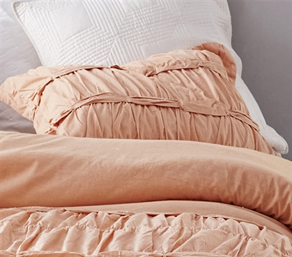 Stylish Dorm Bedding Ideas Apricot Nectar Torrent Handcrafted Standard Size College Pillow Sham with Ruffles