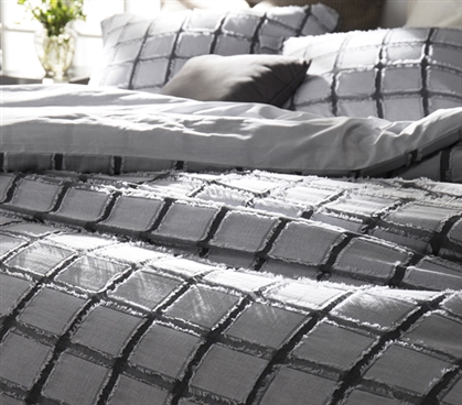 Stylish Extra Long Twin Bedding Black and White Dorm Room Duvet Cover Frayed Edgings