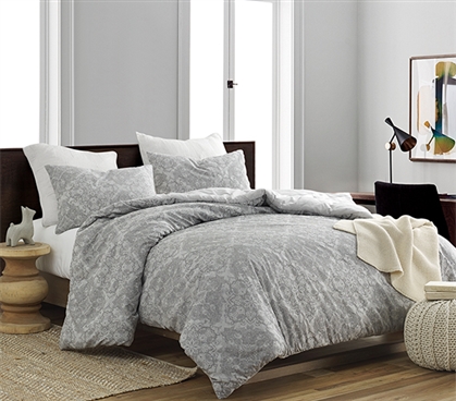 Gray Patterned Twin XL Bedding Designer College Comforter Set Unique Dorm Decor Ideas