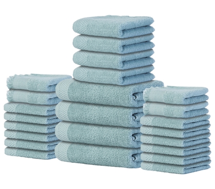 Complete College Towel Set - 24 Piece 100% Cotton - Blue Haze