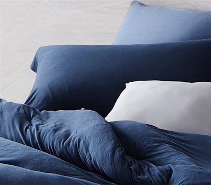 College Supplies for Guys Blue Pillow Case Dark Navy Dorm Bedding Essentials for Guys