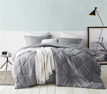 Medium Gray Dorm Bedding Extra Long Full XL Comforter Set Neutral College Bedspread