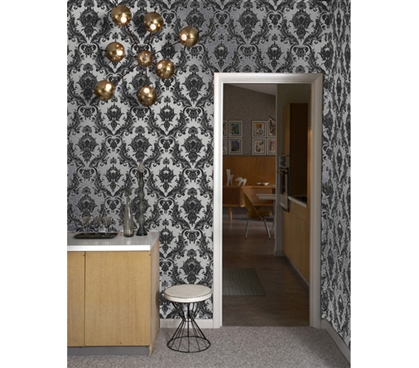 Damsel Metallic Silver Tempaper (Removable Wallpaper) Designer College Wall Paper