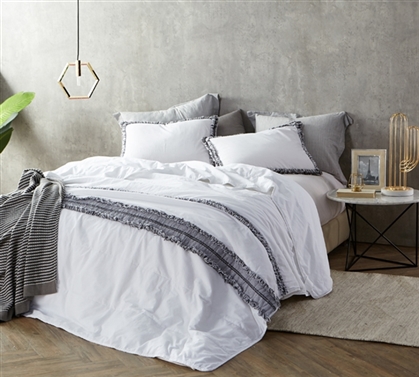 Washed Percale Cotton Queen Sized Dorm Comforter with Stylish Textured Details