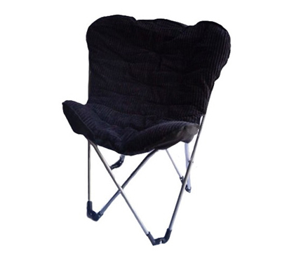 Folds Up For Storage - Comfort Padded Butterfly Chair - Corduroy Black - Great For Dorm Life