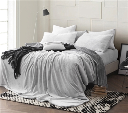 College Bedding Ideas Super Soft Plush Neutral Gray Full Sheets for Dorm Room Beds