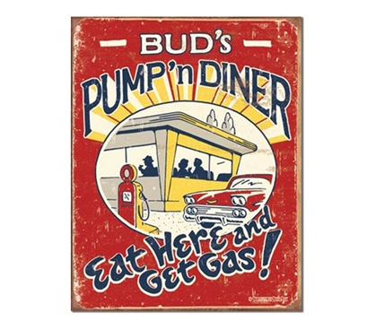 Tin Sign Dorm Room Decor guys funny Bud's diner tin sign illustration for dorm or college apartment wall art