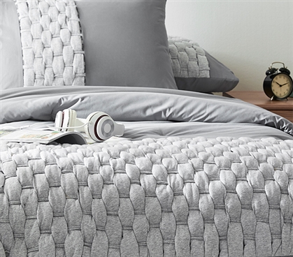 Neutral Textured Dorm Bedding Ideas for Freshmen Dark Gray Cotton Pillowcase Texture Throw Pillow