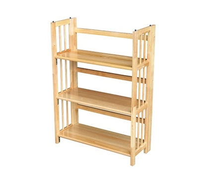 3 Tier Folding/Stackable Bookcase - Natural Wood Beauty Storage Shelf