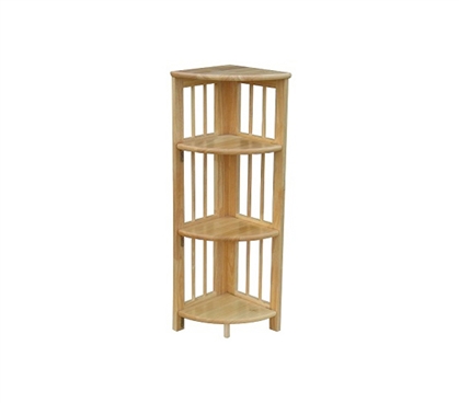 Folding 4 Tier Corner Shelf - Natural Wood Design - Space Saving College Accessory