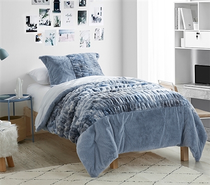 Twin Extra Long Comforter Set Periwinkle Bedding Blue Faux Fur Blanket for Dorm Size Bed Dimensions